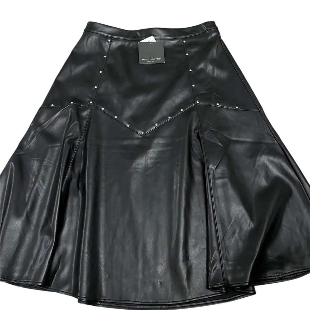 Marc New York Black Faux Leather Midi Skirt with Stud Details Size: Medium - Picture 6 of 9